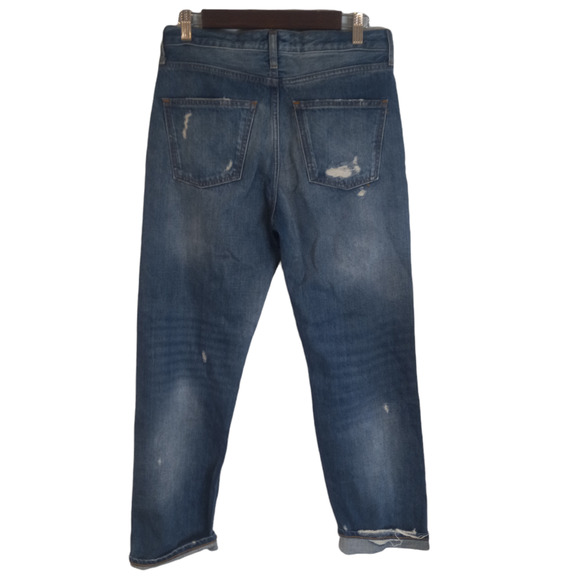 Zara Women's Blue Denim Mid Rise Distressed Straight Leg Jeans Pant Size 4 - Picture 2 of 7